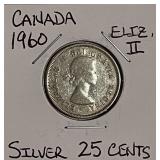 Silver 1960 Canada 25 Cents