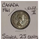 Silver 1961 Canada 25 Cents