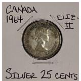 Silver 1964 Canada 25 Cents