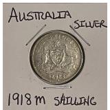 Silver 1918M Australia Shilling