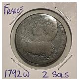 1792W France 2 Sols - Lille Mint