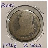 1792B France 2 Sols - Rouen Mint