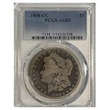 Cert 1890CC Silver Morgan Dollar