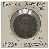 1853A France 5 Centimes - Paris Mint
