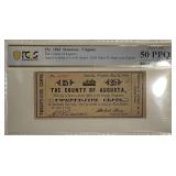 Cert AU50 1862 Staunton VA 25 Cents Note