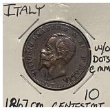 1867om Italy 10 Centesimi