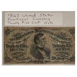 1863 US 25c Fractional Currency damaged