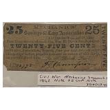 1862 Mechanics S&L 25c interest note