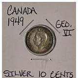 Silver 1949 Canada 10 Cents