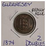 Guernesey 1874 2 Doubles really nice