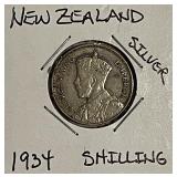 Silver 1934 N.Z. Shilling