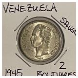 Silver 1945 Venezuela 2 Bolivares