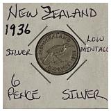 Silver 1936 N.Z. 6 Pence