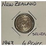 Silver 1943 N.Z. 6 Pence