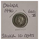 Silver 1940 Canada 10 Cents