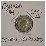 Silver 1944 Canada 10 Cents