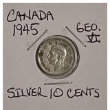Silver 1945 Canada 10 Cents