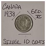 Silver 1938 Canada 10 Cents