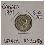 Silver 1939 Canada 10 Cents