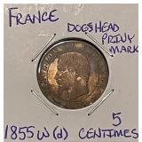 1855W(d) France 5C - Lille (Dog's Head)