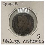 1862BB France 5C - Strasbourg Mint