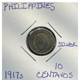 Silver 1917S Philippines 10C very nice