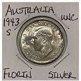 Silver 1943S Australia Florin