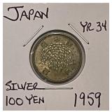 Silver Japan 100 Yen 1959