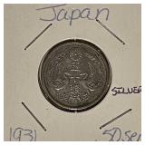 Silver 1931 Japan 50 Sen