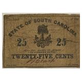 1863 SC 25 Cents Bearer Note