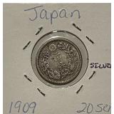 Silver 1909 Japan 20 Sen