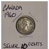 Silver 1960 Canada 10 Cents