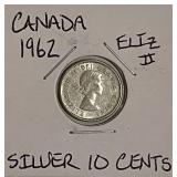 Silver 1962 Canada 10 Cents
