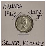 Silver 1963 Canada 10 Cents