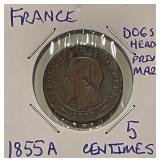1855A France 5C - Paris (Dog's Head)