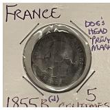 1855B(d) France 5C - Rouen (Dog's Head)