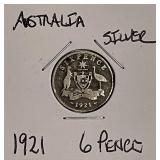 Silver 1921 Australia 6 Pence