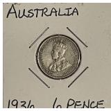 Silver 1936 Australia 6 Pence