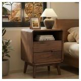 2 Drawer Nightstand w/Open Shelf 16.5x13.7x23.2in