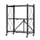 28x15x35in Steel Black Foldable Shelves 3-Tier