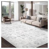 8x10ft Washable Area Rug Vintage Floral Grey