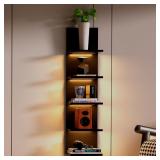BLACK 5-Tier Wall Shelves with LED Light