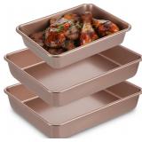 3pc Gold Rectangle Deep Baking Pans Set