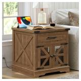 19x14x4.5in Walnut End Table with Charger Ralgend