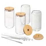 4pk Clear Glass Set with Bamboo Lids 16oz