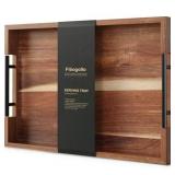 Wood Serving Tray w/Metal Handles 17x12in