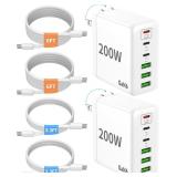 2 Pack USB C Charger 200W GaN 6-Port PD