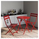 3pc Red Metal Foldable Bistro Set