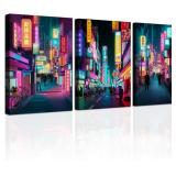 3pc Anime Posters Neon Streets 12x26in