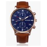 Men's Leather Strap Analog Quartz Watch